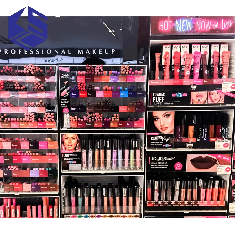 Produk Kosmetik Penjualan Laris Display Penyangga Lipstik Kayu Peralatan Toko Makeup untuk Grosir