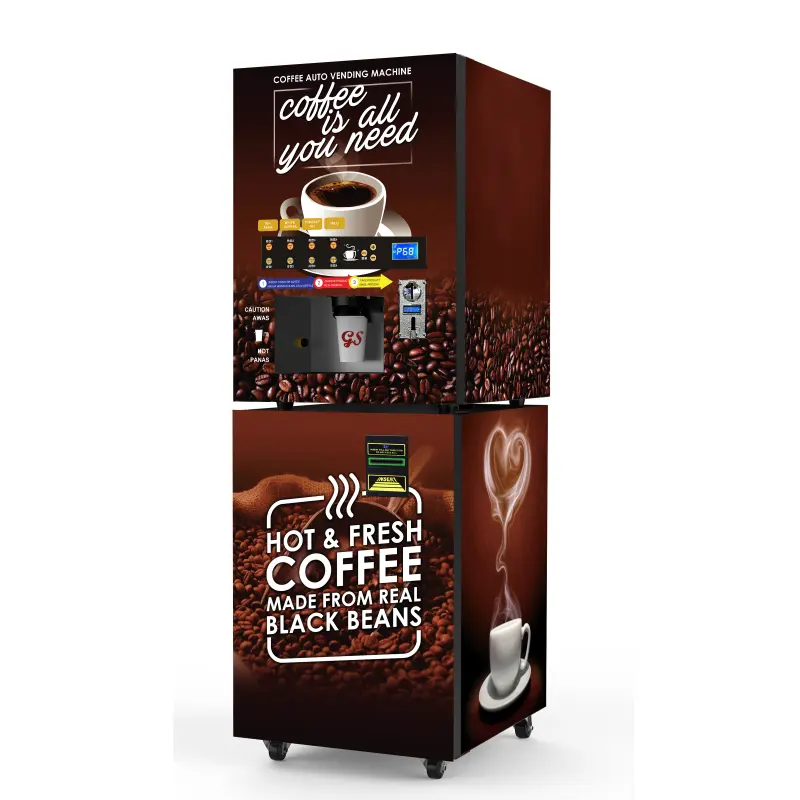 Komersial koin/tagihan mengoperasikan mesin penjual Espresso kopi instan dengan iklan layar LCD