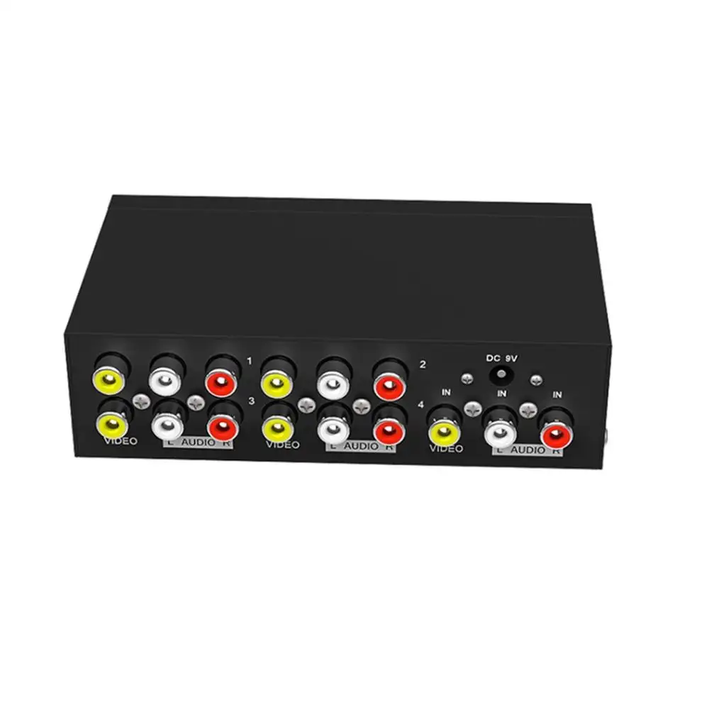 Amplificador de Audio compuesto de vídeo, 1 a 4, 3RCA, AV, divisor, caja distribuidor, 1 en 4 salidas