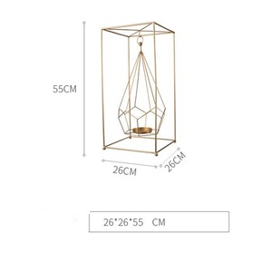 Nordic Rectangle Metal Frame with Wire Geometry Gold Votive <strong>Tealight</strong> Candle Holder <strong>Lantern</strong> for Home Decor - Product Image 6