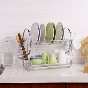 S-en forma de Dish Rack de 2-nivel de cromo, placa de acero inoxidable plato cubiertos taza Rack con la bandeja de acero de estante de la <span class=keywords><strong>cocina</strong></span> estante - Product Image 6