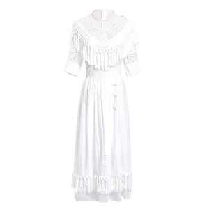 2019 verão Novo Design de Malha O Pescoço Com Decote em V de Alta Qualidade Cor Sólida Zip Up Maxi Vestido Bandage Branco