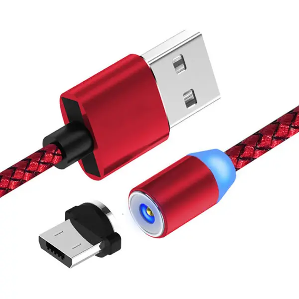 360 Rotate Magnetic Charging Cable Nylon Braided Magnetic Charger 2.1A 2.4A 3A Fast Speed LED Charging USB Cable 3 in 1