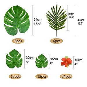 60 PCS Tropical Leaves การจำลองประดิษฐ์ Tropical Palm Monstera ใบพืชผ้าไหมดอกไม้ Hibiscus Hawaiian Luau Party - Product Image 3