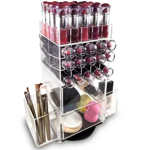 Rotating lucite stand custom-made acrylic clear cube makeup organizer