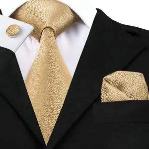 Jacquard Dot Champagne Gold Men Dress Luxury Silk Tie Set