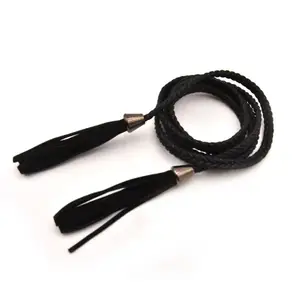 factory braided tassels skinny leather tassel belt for women buckles for 1 inch belt with roller