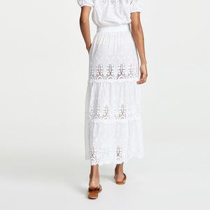 Women Sheer Cotton Flower Embroidery Crochet Trim <strong>Maxi</strong> <strong>Skirt</strong> <strong>White</strong> <strong>Skirt</strong> - Product Image 5
