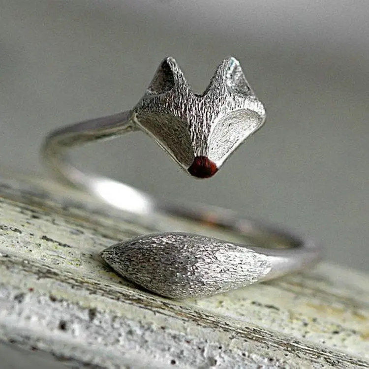 handmade cute animal jewellery wrap enamel fox face tail 925 sterling silver adjustable ring