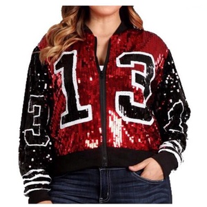 Hip Hop Delta Sigma manica corta rosso <span class=keywords><strong>nero</strong></span> 13 lettere Casual con paillettes <span class=keywords><strong>donna</strong></span> numero 13 Jersey giacca con paillettes <span class=keywords><strong>cappotto</strong></span> - Product Image 4