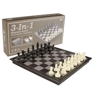 1 में 3 यात्रा चुंबकीय शतरंज, चेकर्स, चौसर शतरंज खेल शतरंज बोर्ड के साथ सेट