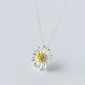 925 Sterling Zilver Blooming Geel Daisy Bloem Hanger Kettingen voor Vrouwen Minimalistische Delicate Tiny Charm Ketting