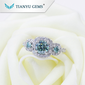 Tianyu gemas personalizado 14 <span class=keywords><strong>K</strong></span>/18 <span class=keywords><strong>k</strong></span>/925 <span class=keywords><strong>s</strong></span> anillo de oro blanco redondo Corazón y flecha azul anillo de halo anillo de Dama - Product Image 5