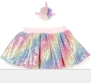 Saia tutu de arco-íris com lantejoulas, saia com tutu para meninas, arco-íris, 2019