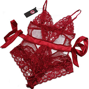 Combinaison en résille pour femme, teddy rouge magnifique, <span class=keywords><strong>tube</strong></span> mature, lingerie <span class=keywords><strong>sexy</strong></span> babydoll - Product Image 3
