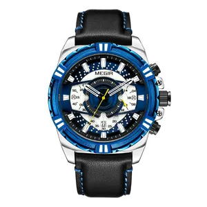 Nieuwe Megir 2118 Quartz Horloge Leer Ssrap Sport Waterdicht Horloge Timing Polshorloge Voor Heren Mode Eenvoudig