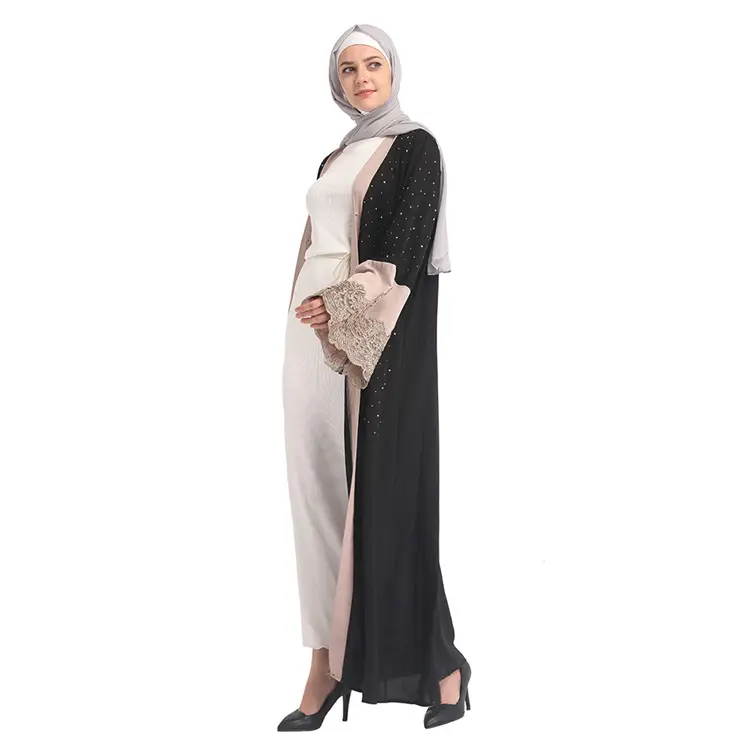 Stone Hot Sell Fashionable Islamic Clothing Black Jubah Arabic Thawb Thobe Model Modern Muslim Women Fashion Kebaya