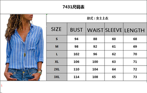 Camicetta a Righe con Stampa in 6 Colori, Taglie S-2XL, con Tasche e Bottoni, Maniche Lunghe, Top Sexy per Ufficio e Casual E251322 - Product Image 2