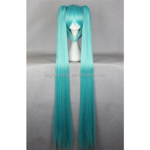 Venta al por mayor anime japonés voyakiloid <span class=keywords><strong>hatsune</strong></span> <span class=keywords><strong>miku</strong></span> largo azul <span class=keywords><strong>cosplay</strong></span> con dos colas de caballo peluca sintética fabricante - Product Image 2
