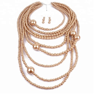Mujer de moda collar grueso salvaje Ropa Accesorios Multi-capa larga cadena collar de perlas conjunto - Product Image 4