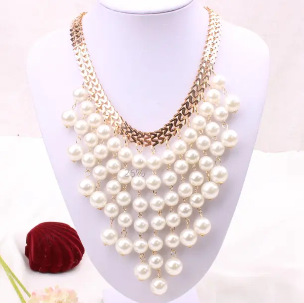 Wholesales luxury big pearl jewelry statement necklace mulit layer pearl necklace for women