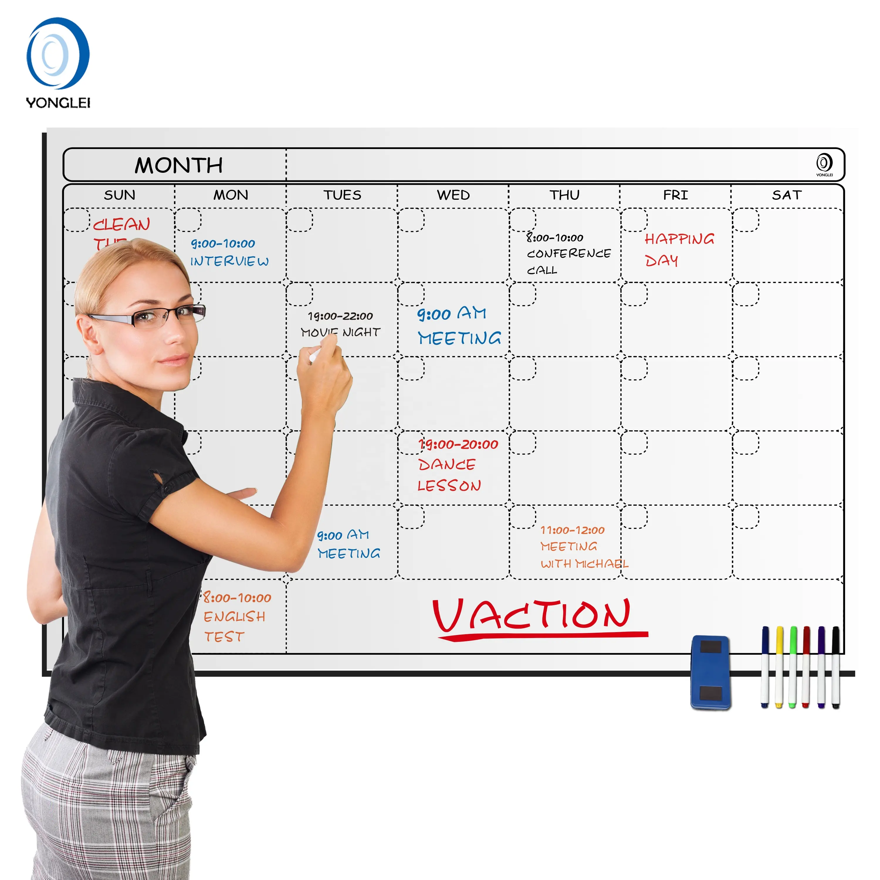 010-1A1 Dry erase wall calendar planner custom family calendar