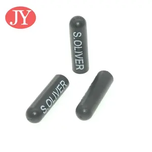 Warna Hitam Matte 20 Mm Cetak Warna Putih Logo Tali String Plastik ABS Tips Dekorasi Plastik Aglet