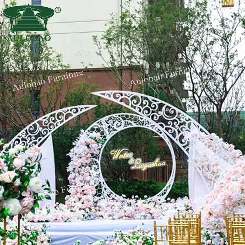De luxe décorer scène de mariage en métal blanc romantique toile de fond