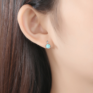 CZCITY Women Fine Jewelry Party CZ Boucle D'Oreille Femme Gift Real 925 Sterling Silver Round <strong>Turquoise</strong> <strong>Stud</strong> <strong>Earrings</strong> - Product Image 3