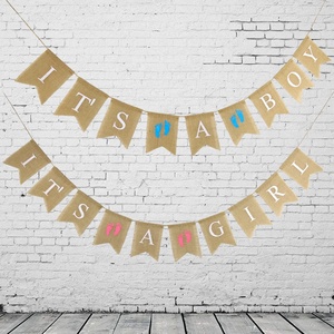 Es un niño y es una niña pies forma Hessian Banner para niños evento & fiesta suministros fiesta de cumpleaños decoraciones - Product Image 1