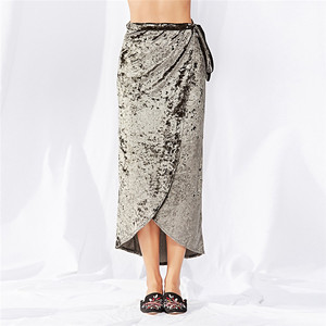 OEM ODM Service 2018 Hiver Sexy de Split Solide Couleur Gris Velours Femmes Dames <span class=keywords><strong>Jupe</strong></span> Longue Avec Sash - Product Image 2