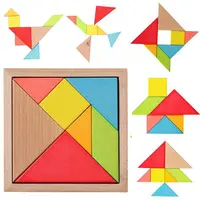 Custom colorful wooden magnetic tangram puzzle educational toy tangram pieces set for children