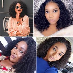 <span class=keywords><strong>Parrucca</strong></span> anteriore in pizzo brasiliano per donne nere Jerry Curl cuticole con taglio a onde allineate con capelli umani corti in pizzo svizzero - Product Image 5