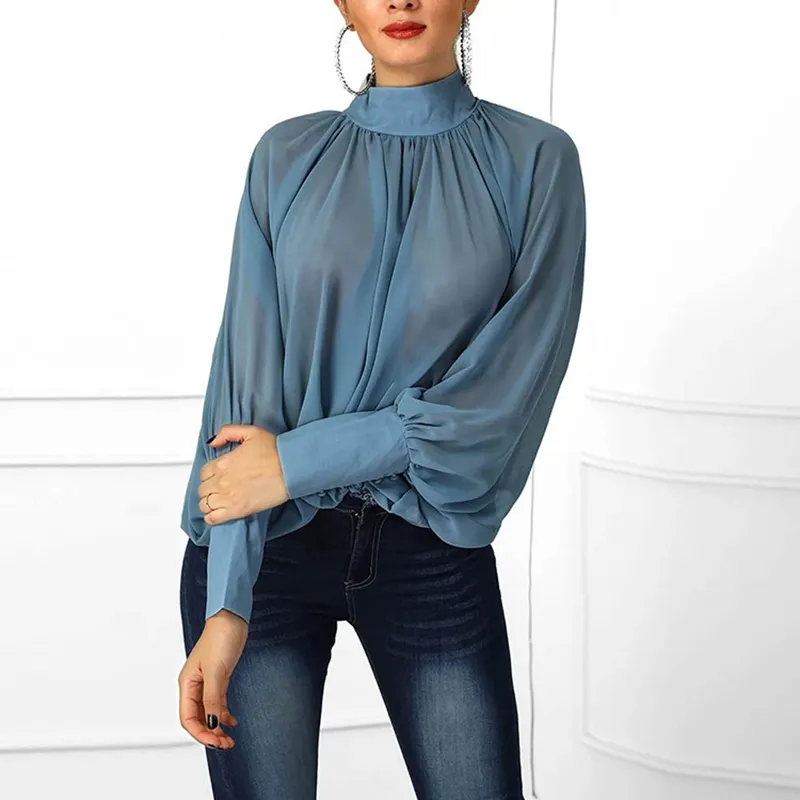 Summer Chiffon Casual Shirt Silk Long Sleeve Tops Woman Blouse