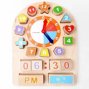 Benutzerdefinierte Digital Kinder Geometrische 3D Uhr Holz Pädagogisches Spielzeug Uhr