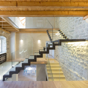 <span class=keywords><strong>Escalier</strong></span> <span class=keywords><strong>droit</strong></span> en acier et verre pour petits espaces, design d'<span class=keywords><strong>escalier</strong></span> utilisé à l'intérieur - Product Image 5