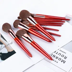 New Arrival Professional Red Makeup Brushes Set 12 Pieces Synthetic Hair Make Up Brush Set