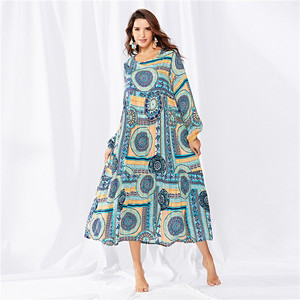El servicio ODM 2019 primavera otoñ<span class=keywords><strong>o</strong></span> Casual suelto <span class=keywords><strong>O</strong></span> cuello nacional manga larga las mujeres Maxi vestido - Product Image 1