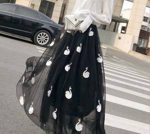2019 frühling und sommer gestickte gaze rock 3 schichten anti-licht hohe taille lange fee rock