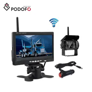 Podofo vente en gros 2V 24V sans fil 7 "HD caméra de recul pour véhicule moniteur + chargeur de voiture pour camions Bus RV remorque pelle