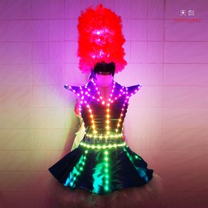 Costume da Cheerleader per ragazze abbigliamento leggero a Led per le donne, Glow in the Dark Dress costumi, <span class=keywords><strong>Dj</strong></span> LED abiti neri 1 pezzo personalizzato