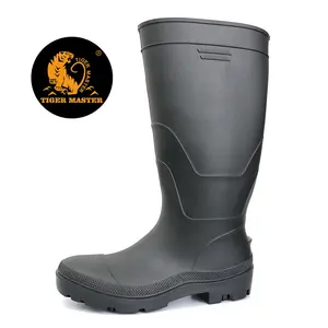 Black matte anti slip oil acid alkali resistant water proof steel toe cap prevent puncture pvc safety boots rain
