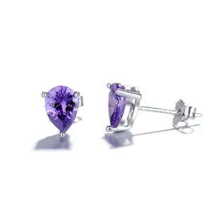 Jewelry Sterling Silver 925 Fashionable Exquisite New Purple Cz Jewel Womens Ear Stud