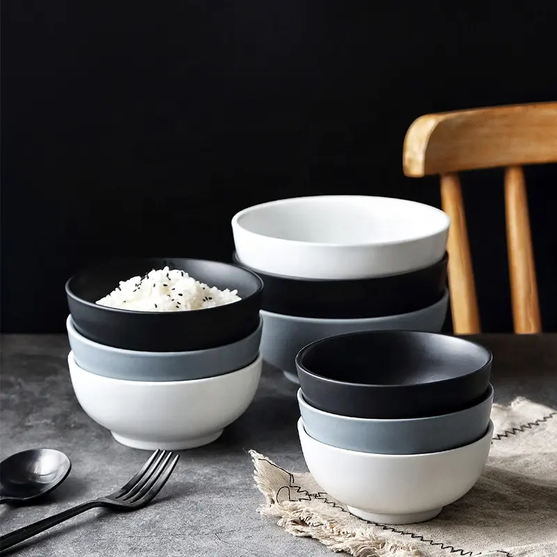 Japanese style dinnerware matte hotel used ceramic stoneware rice bowl