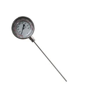 Bottom connection 4'' bimetal thermometer 500 degree immersed length 12''