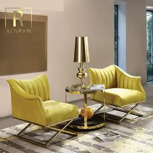 Dubai latest leisure lounge modern couch yellow velvet fancy single sofa accent chair for living room home furniture