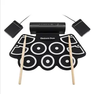 แบบพกพา Roll Up อิเล็กทรอนิกส์ MIDI ชุดชุดกลอง9แผ่นลำโพง Built-In Practice