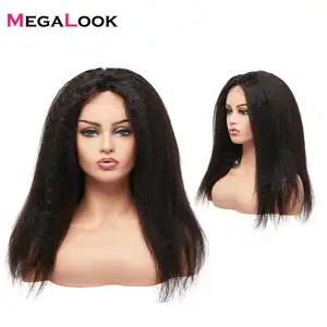 Wholesale Black Woman 22 Inches Natural Color Lace Human Hair 4X4 Yaki Lace Wig With Bangs