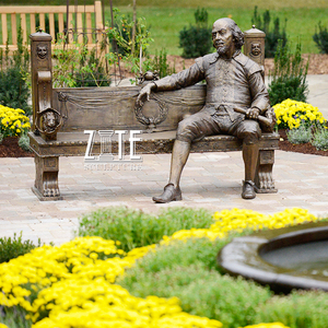 Sculpture de poète en métal de jardin, bronze, William Shakespeare avec un livre, statue - Product Image 3