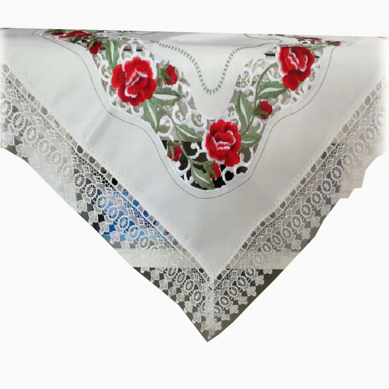 Embroidered Lace handmade polyester Border white tablecloth